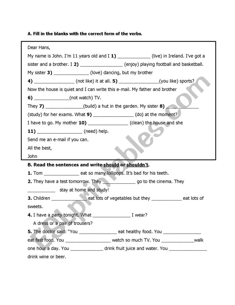 Present Tenses and Should worksheet