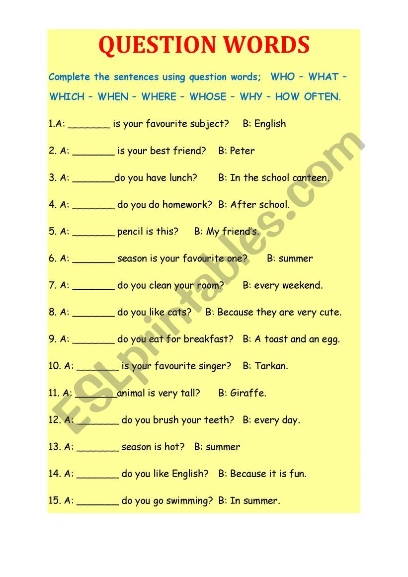 wh questions worksheet