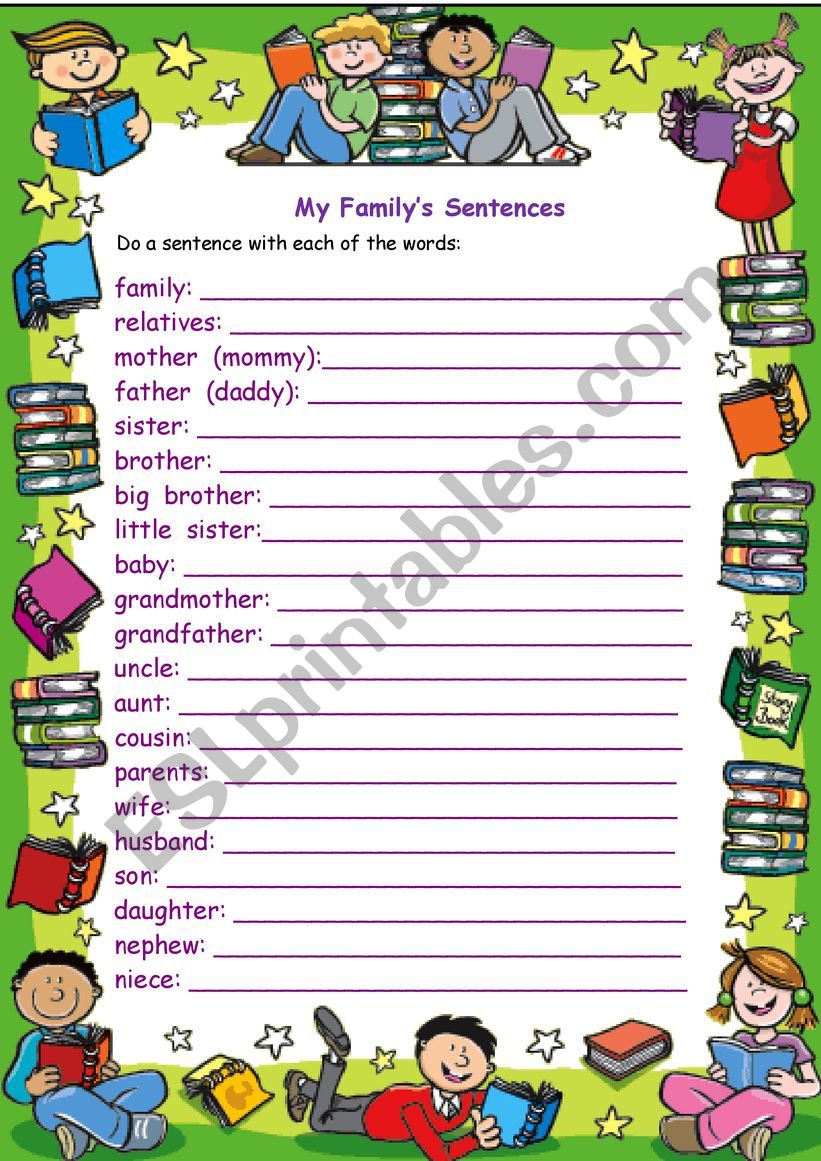 MY FAMILY SENTENCES worksheet