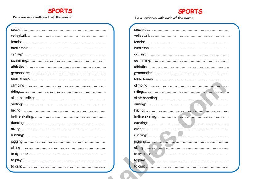 SPORTS SENTENCES worksheet