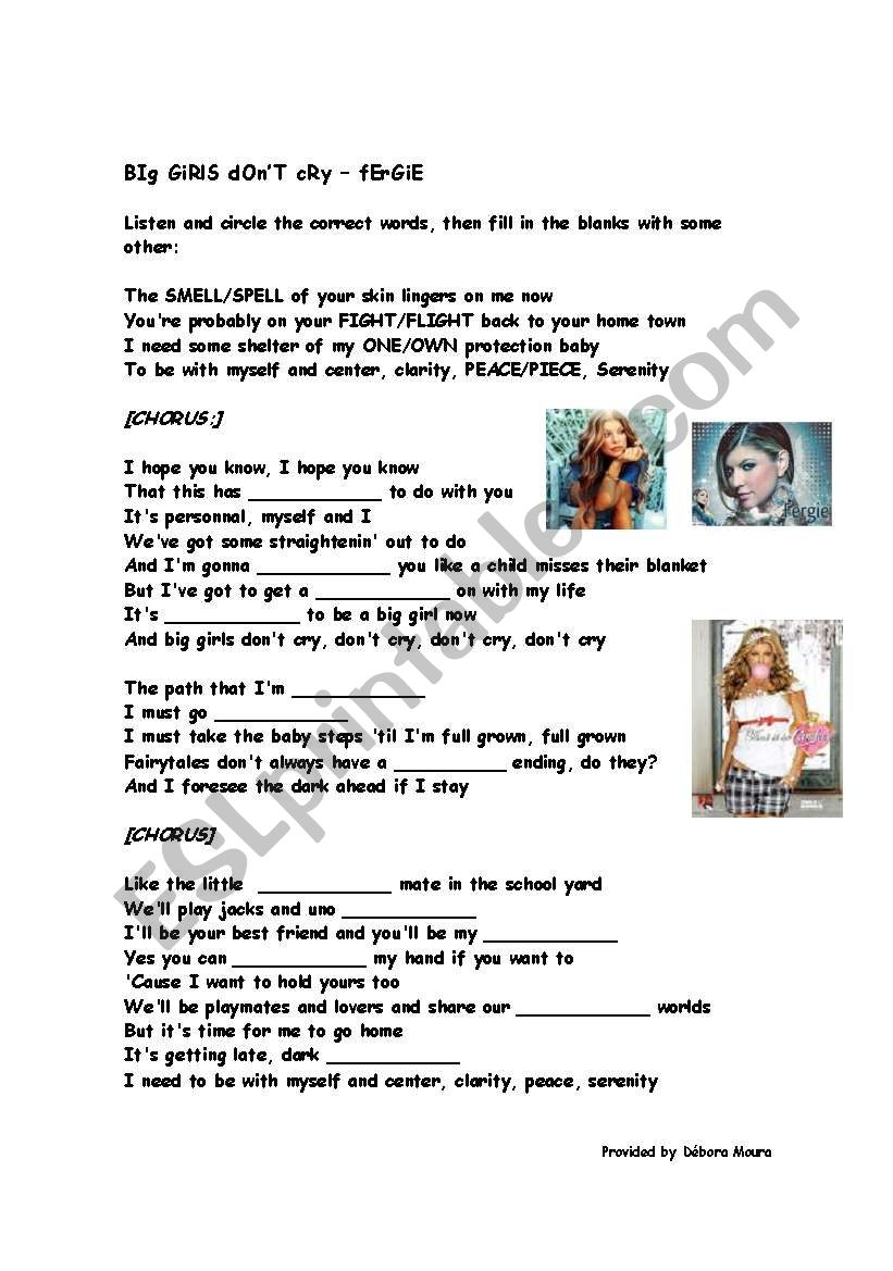 Big girls dont cry - Fergie worksheet