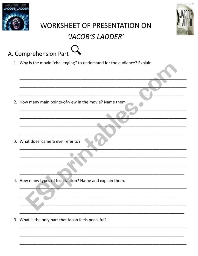 Worksheet of Presentation on Jacob s Ladder movie