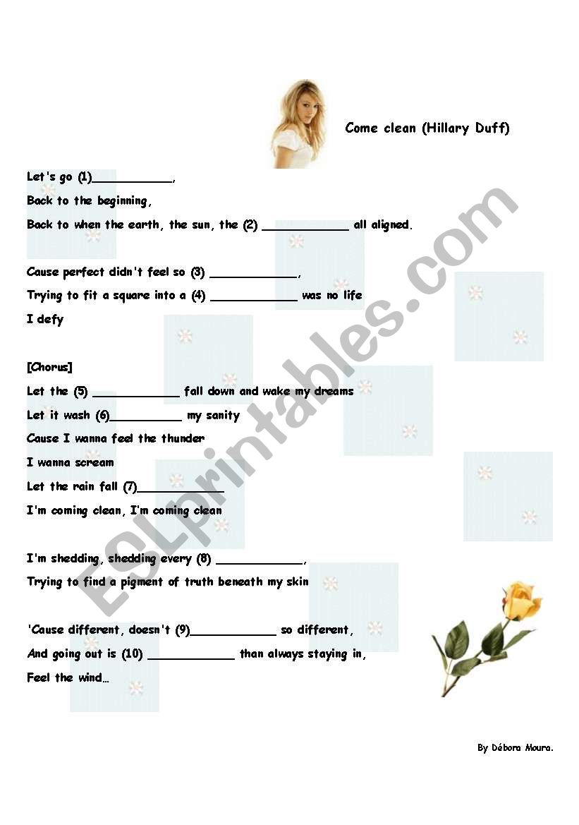 Come clean - Hillary Duff worksheet