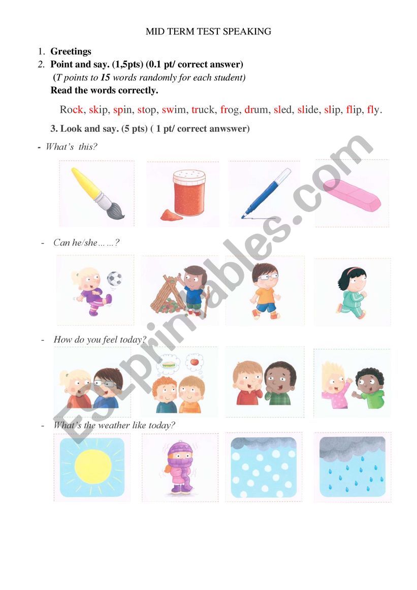 Show and Tell Speaking test worksheet
