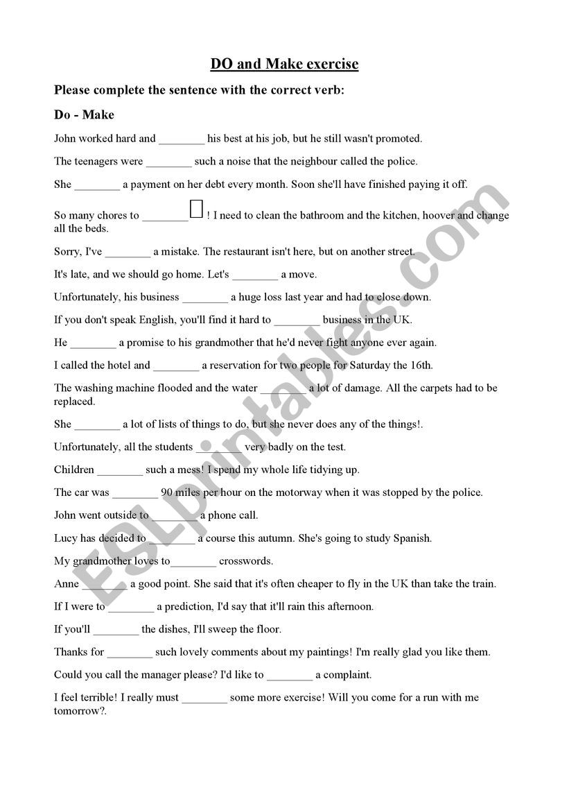 Complete with DO or MAKE worksheet