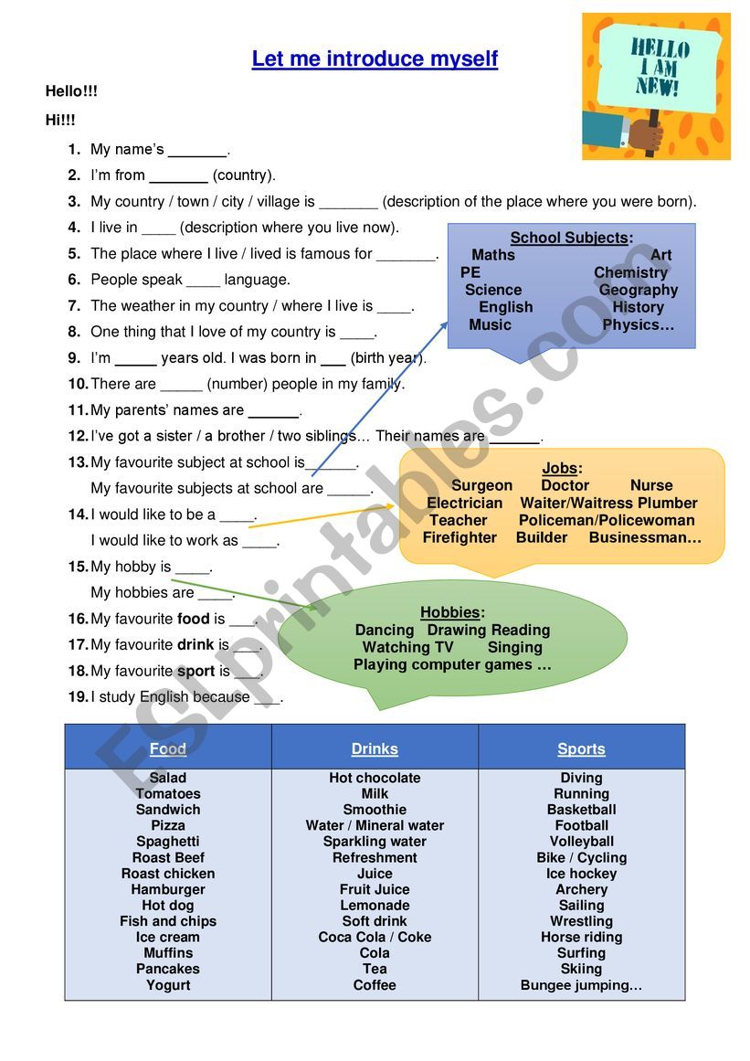 Let me introduce myself worksheet