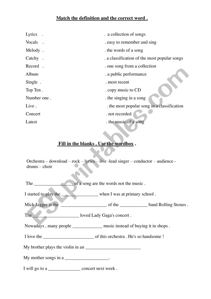 MUSIC VOCABULARY worksheet