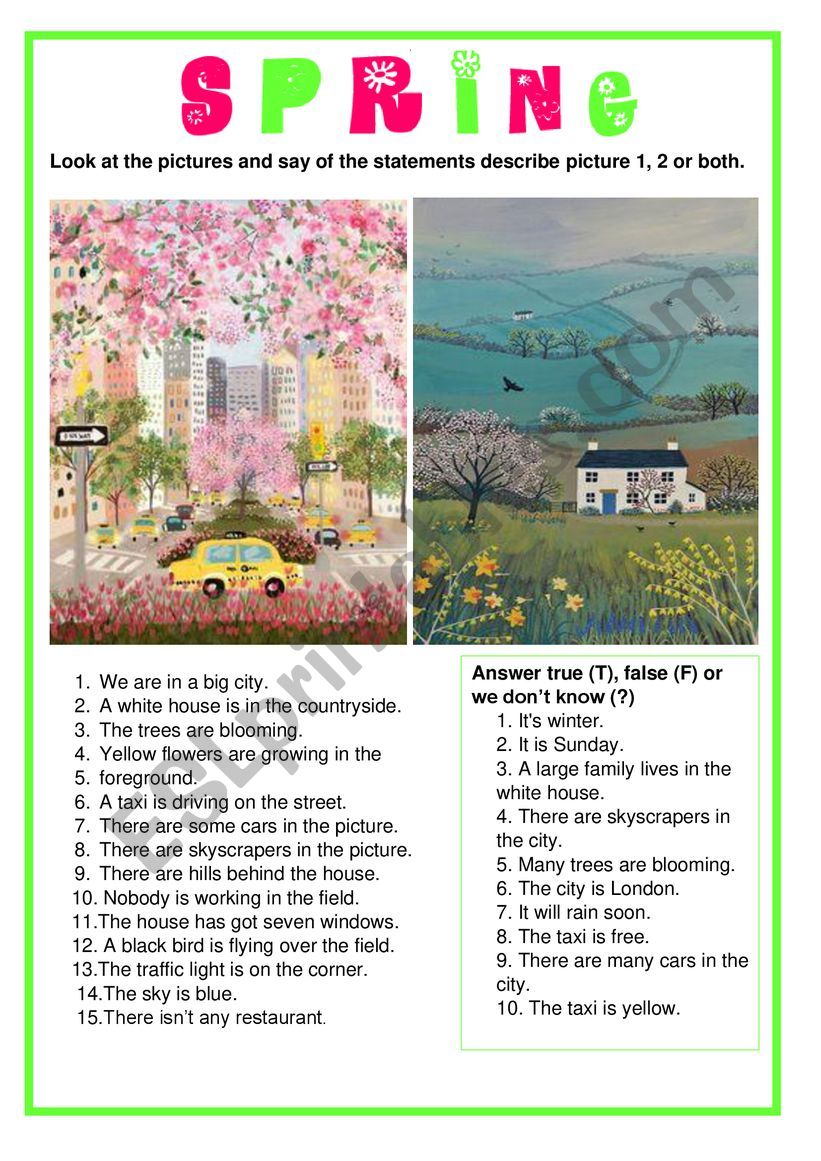 Picture description - Spring worksheet