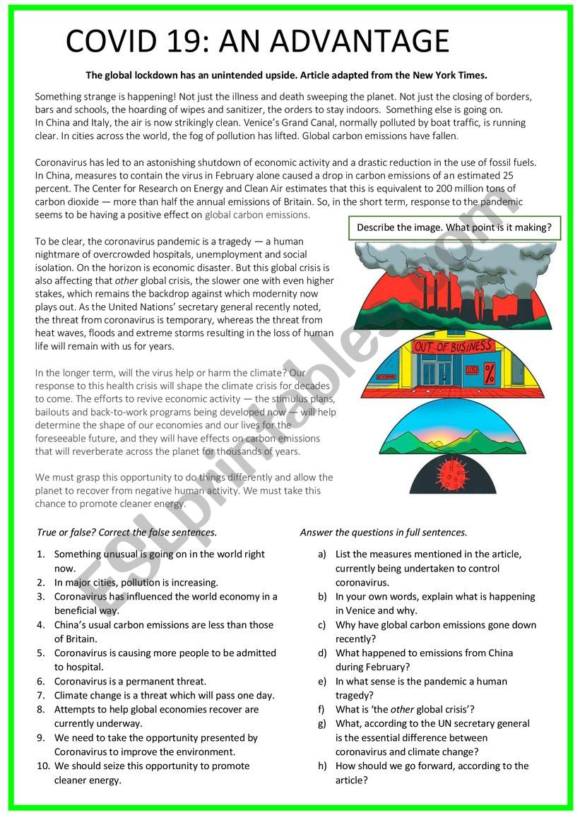 Coronavirus (Covid 19): an advantage