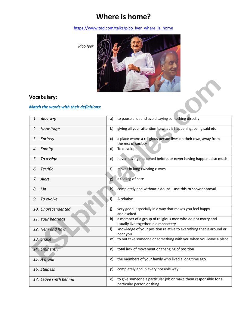 Ted Talk Worksheet Where Is Home