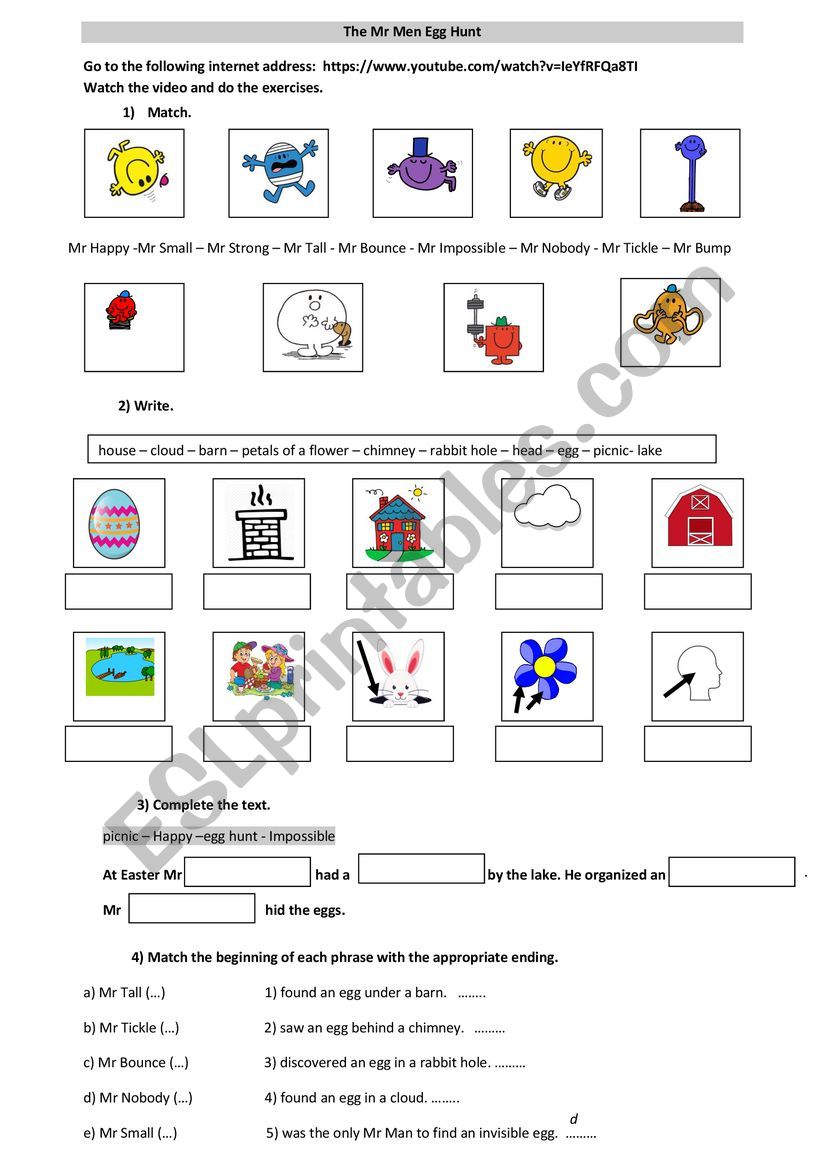 Mr Men Easter Egg Hunt worksheet