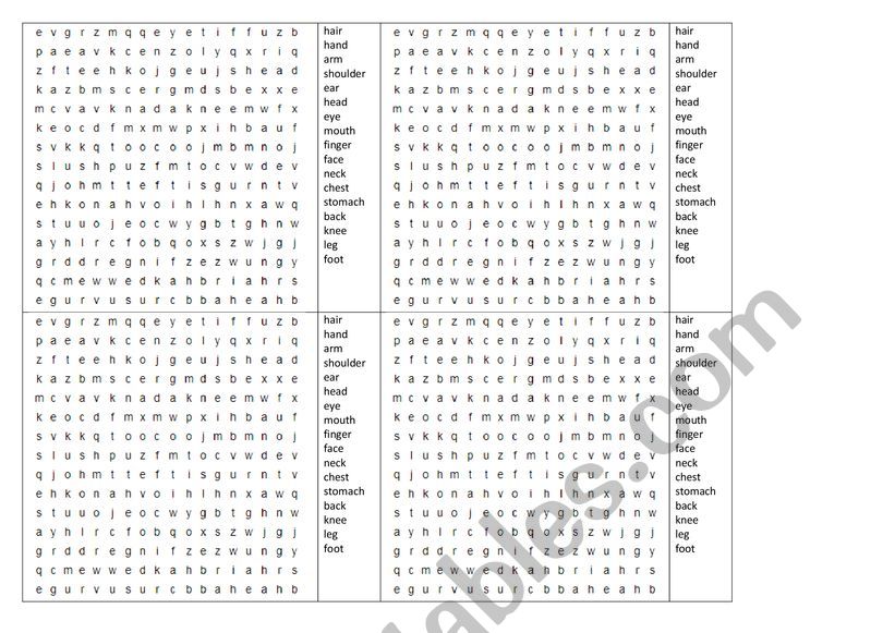 Body parts wordsearch worksheet