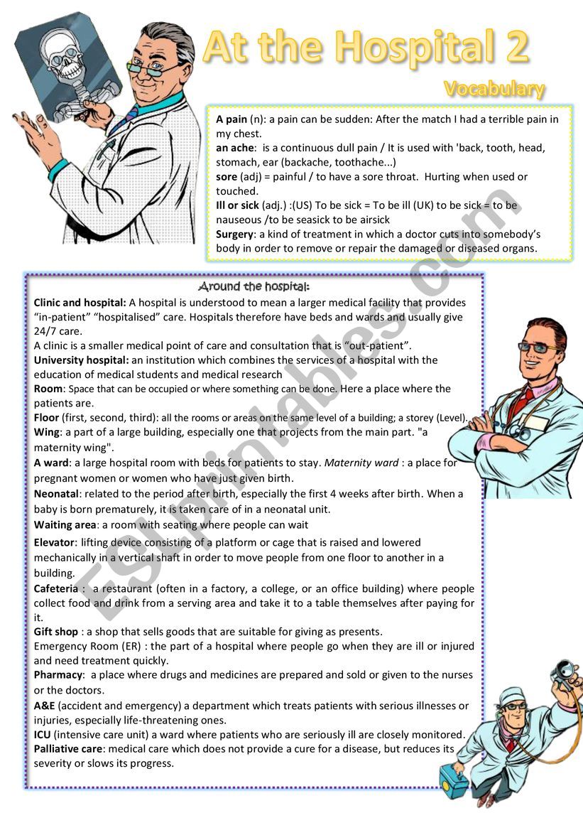 At the hospital Vocabulary worksheet