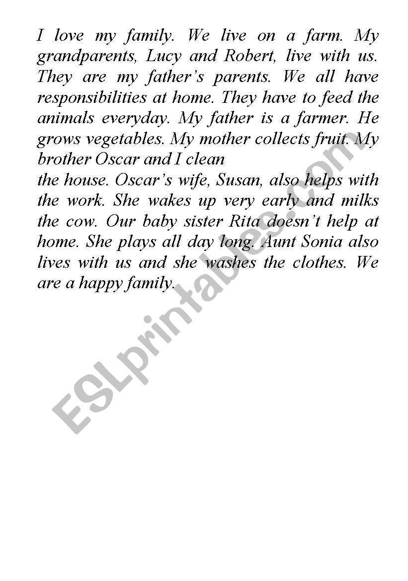 I love my family worksheet