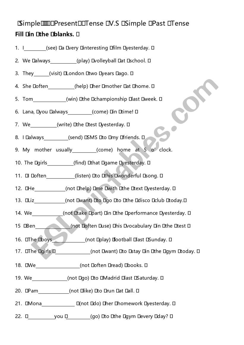 simple present tense & simple past tense