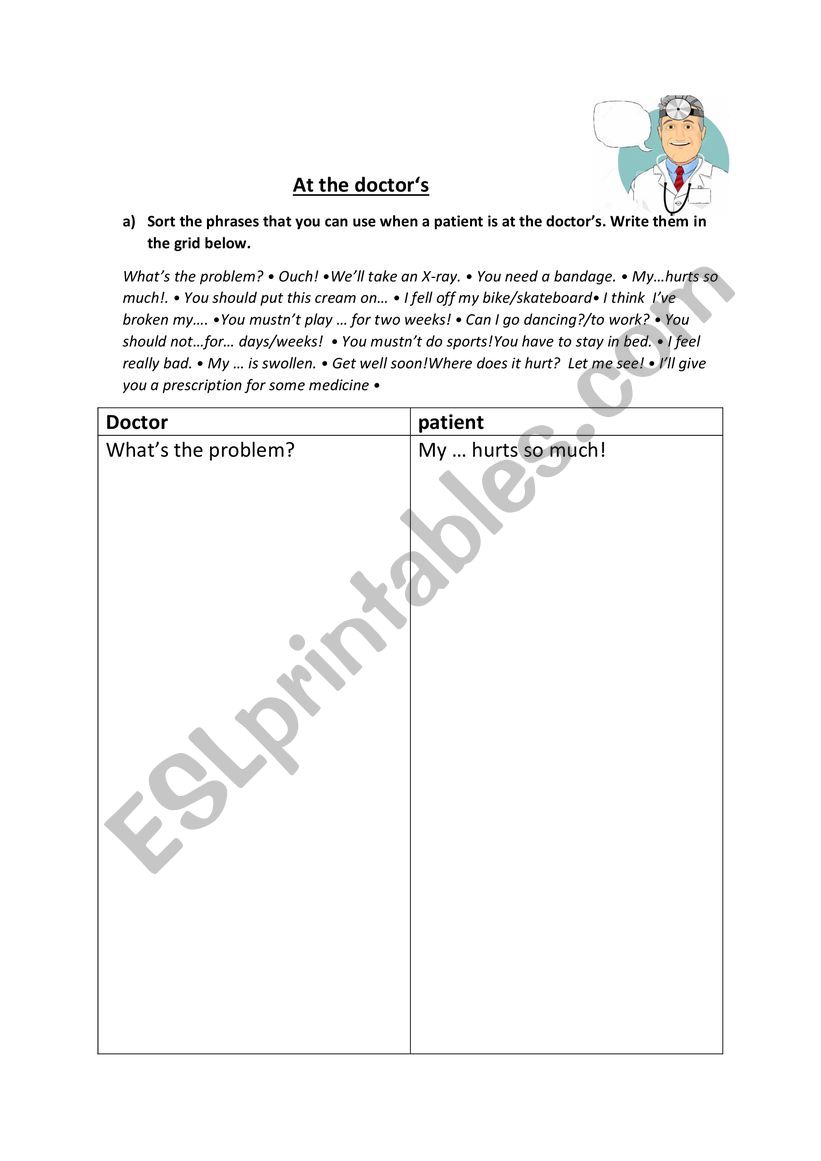 At the doctor�s worksheet