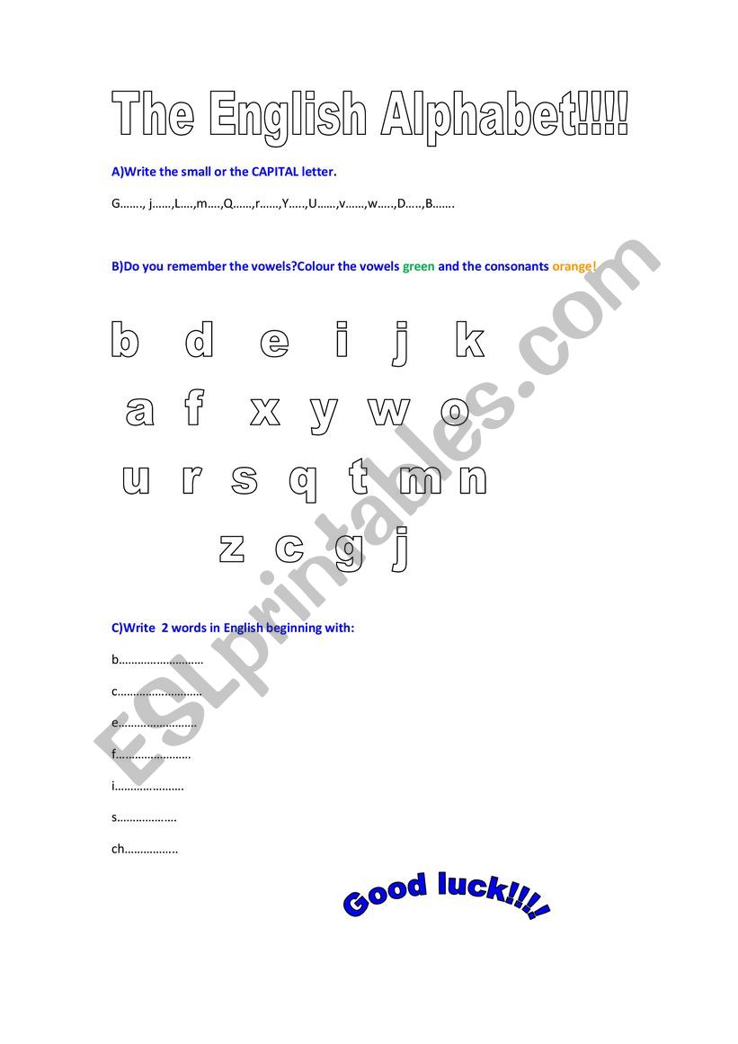 The English alphabet worksheet