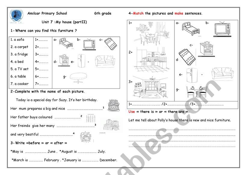 unit 7 my house worksheet