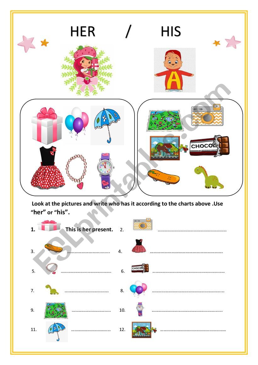 HER HIS ESL Worksheet By Elif 