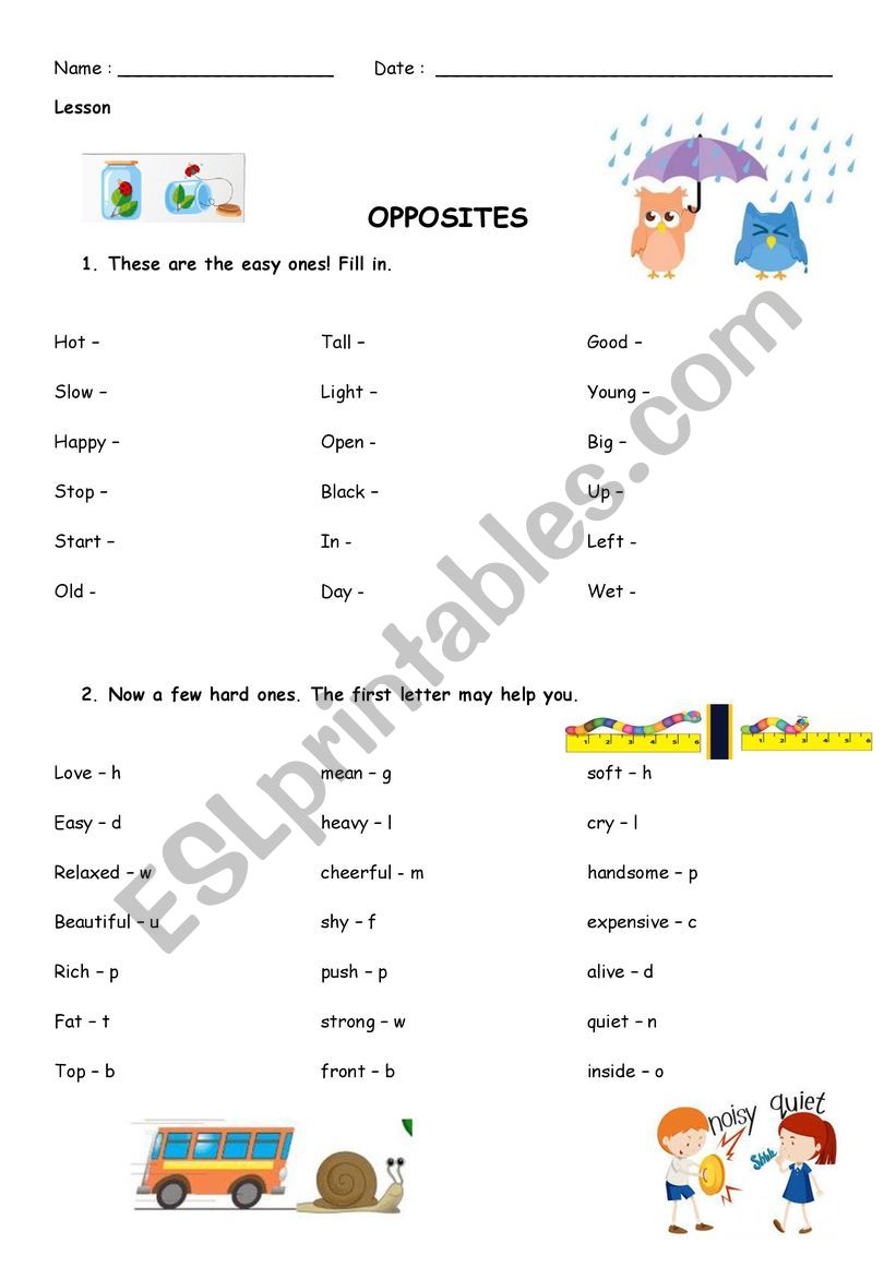 opposites worksheet