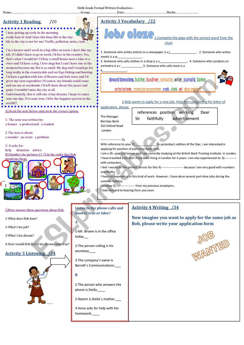 jobs test worksheet