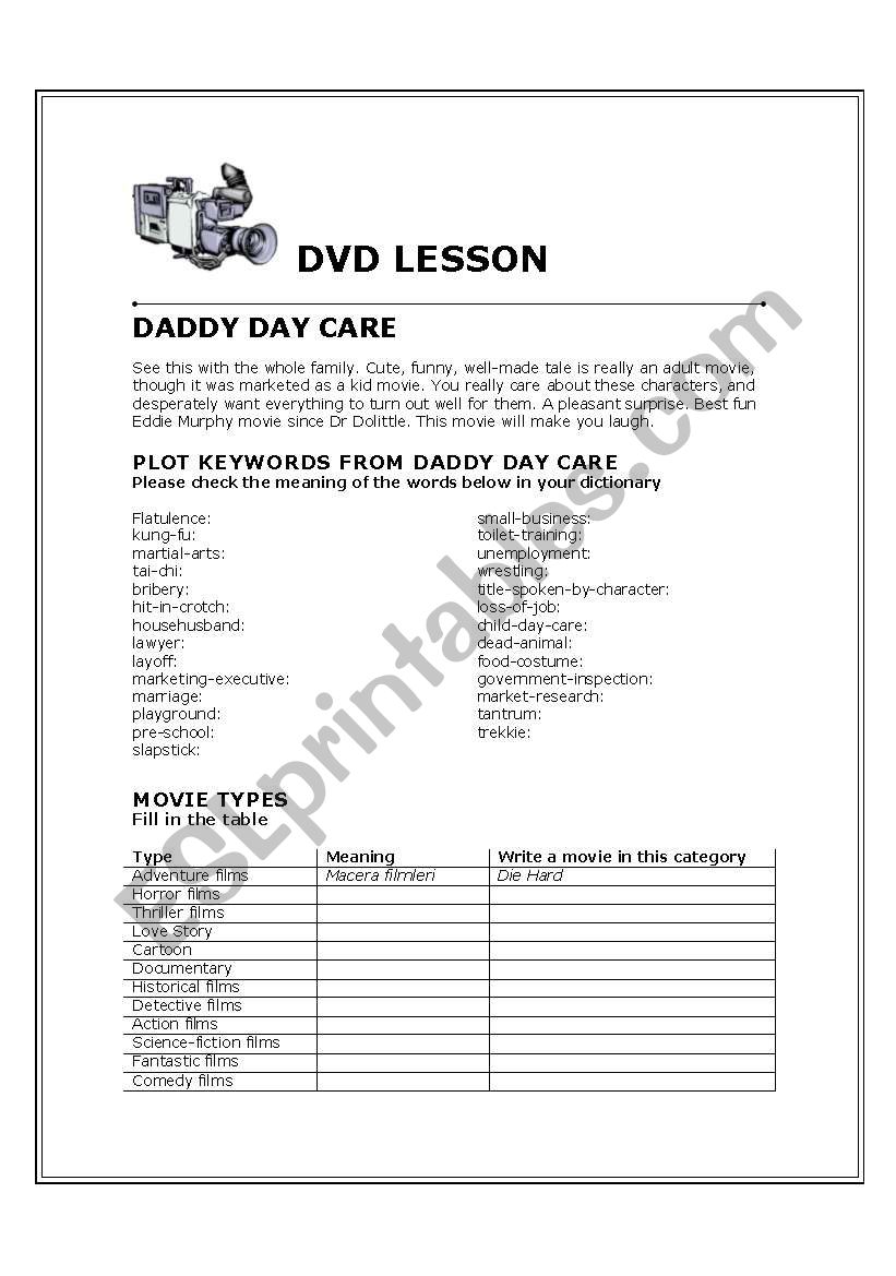 Daddy Day Care worksheet