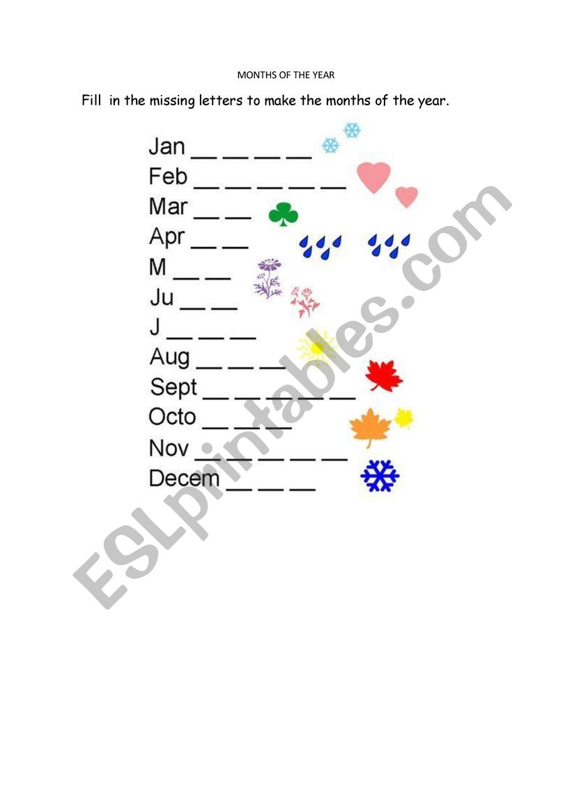 Months of the year worksheet