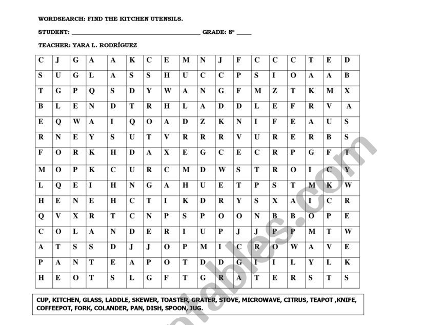 WORDSEARCH: KITCHEN  worksheet