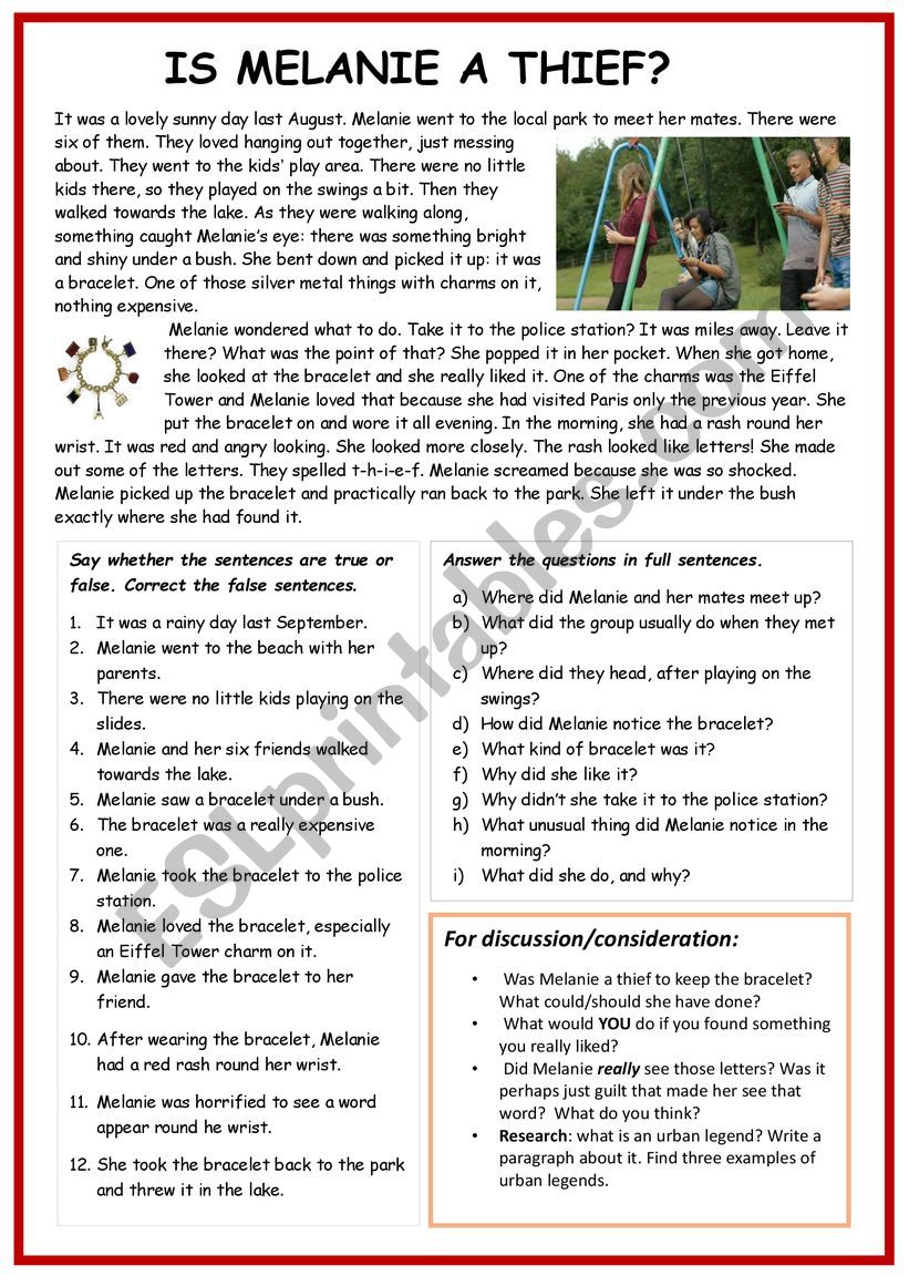 Is Melanie a thief? worksheet