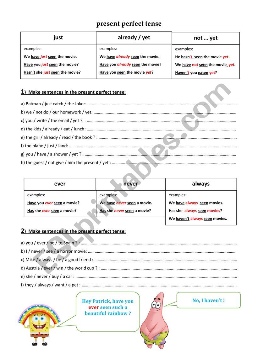 present perfect tense - sentence building