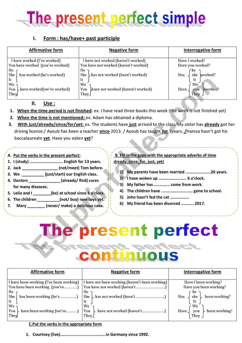 present perfect worksheet
