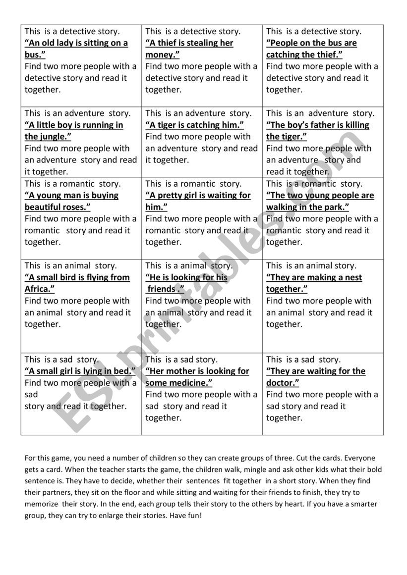Present continuous story game worksheet