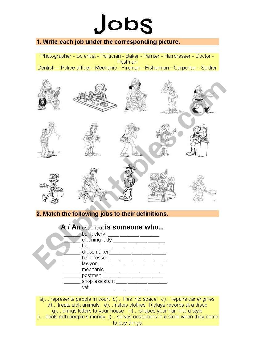 Jobs: vocabulary exercises worksheet