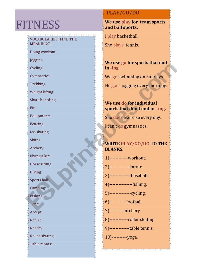 fitness worksheet