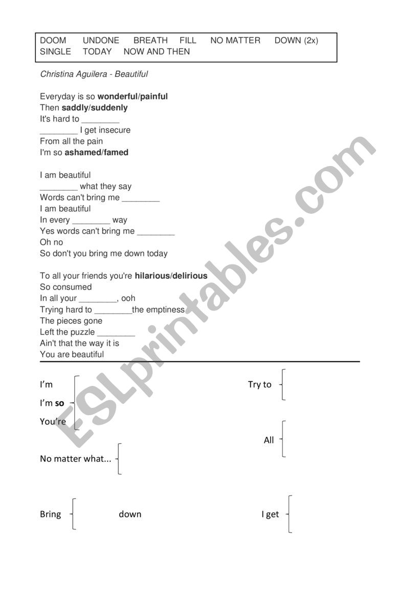 Beautiful Christina Aguilera worksheet