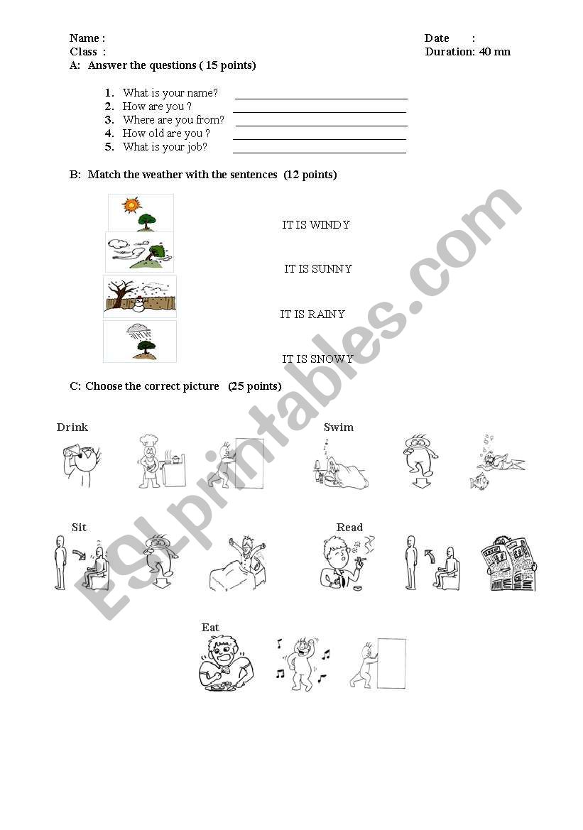 an exam worksheet