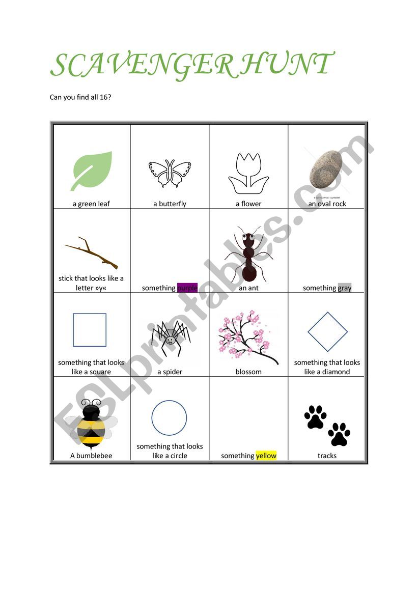 Scavenger hunt  worksheet