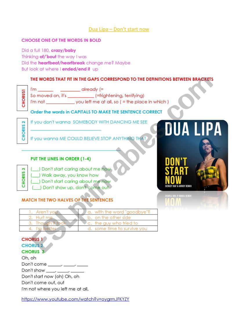 DUA LIPA- DONT START NOW worksheet