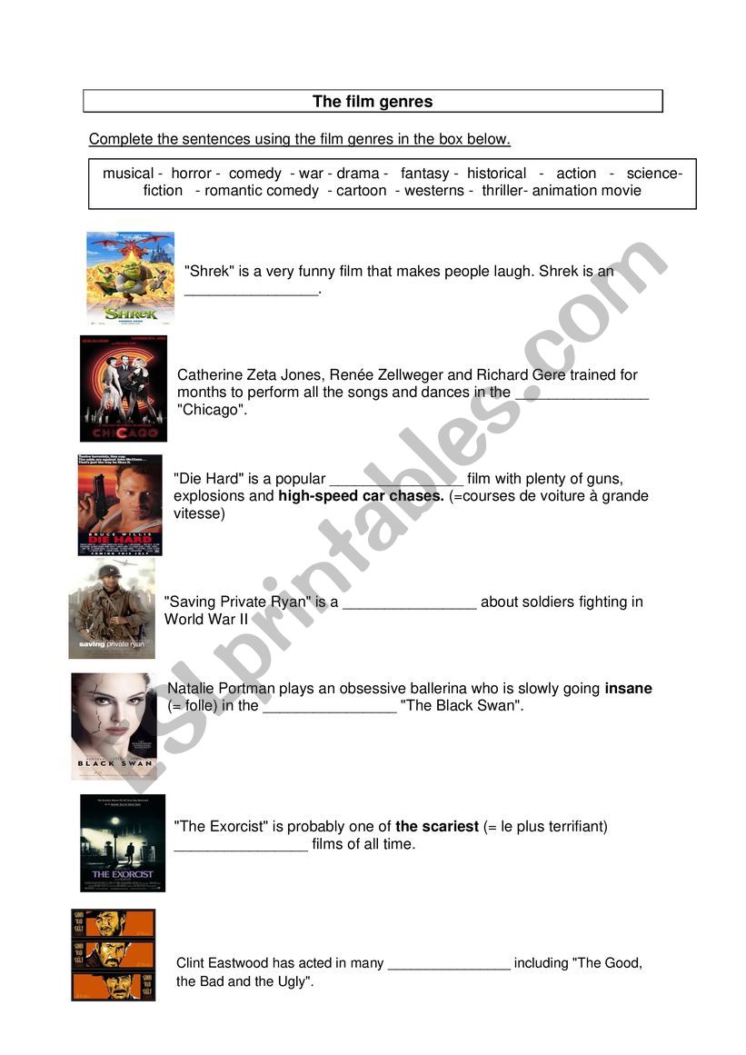 Film genres worksheet