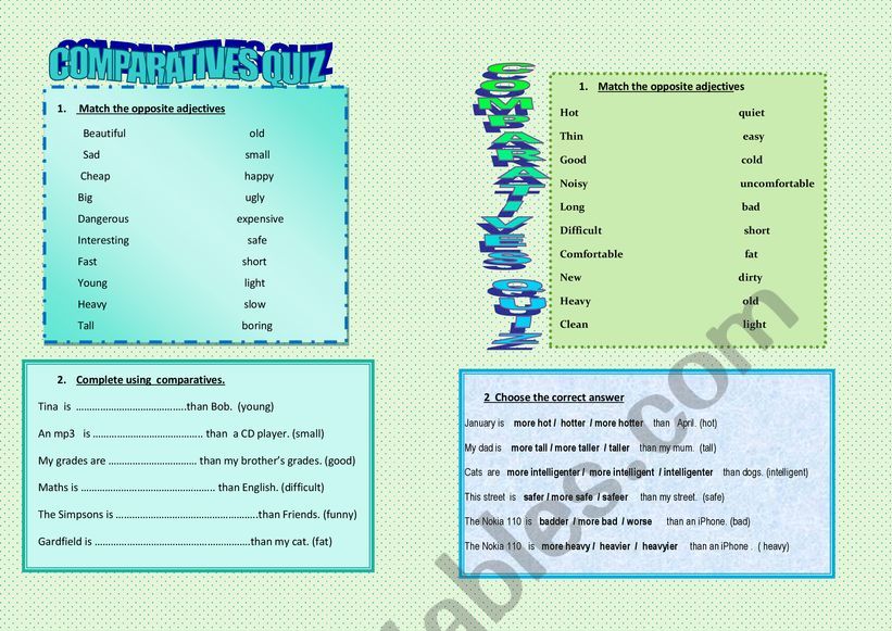 comparatives quiz worksheet