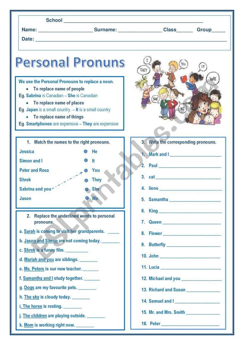 Personal Pronouns worksheet