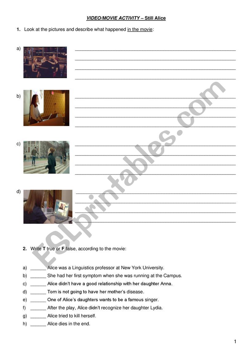 Movie Activity: STILL ALICE worksheet