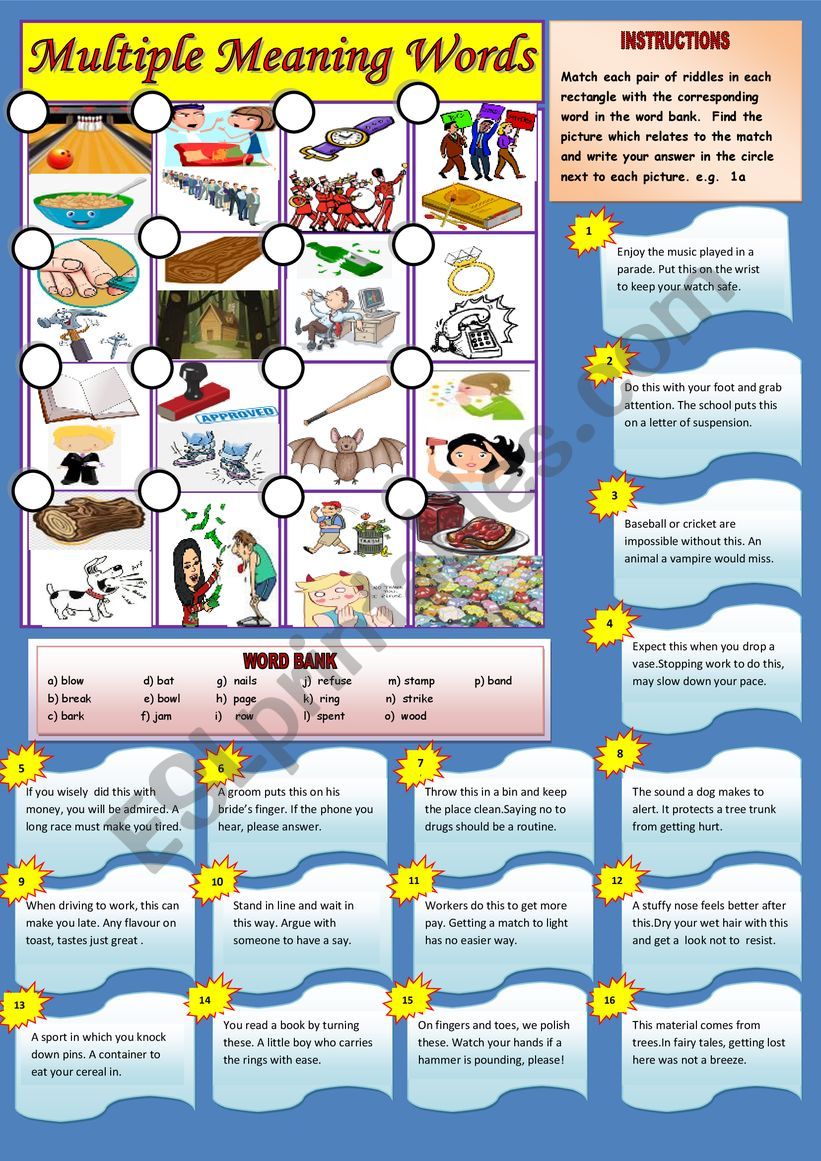 Multiple Meaning Words worksheet