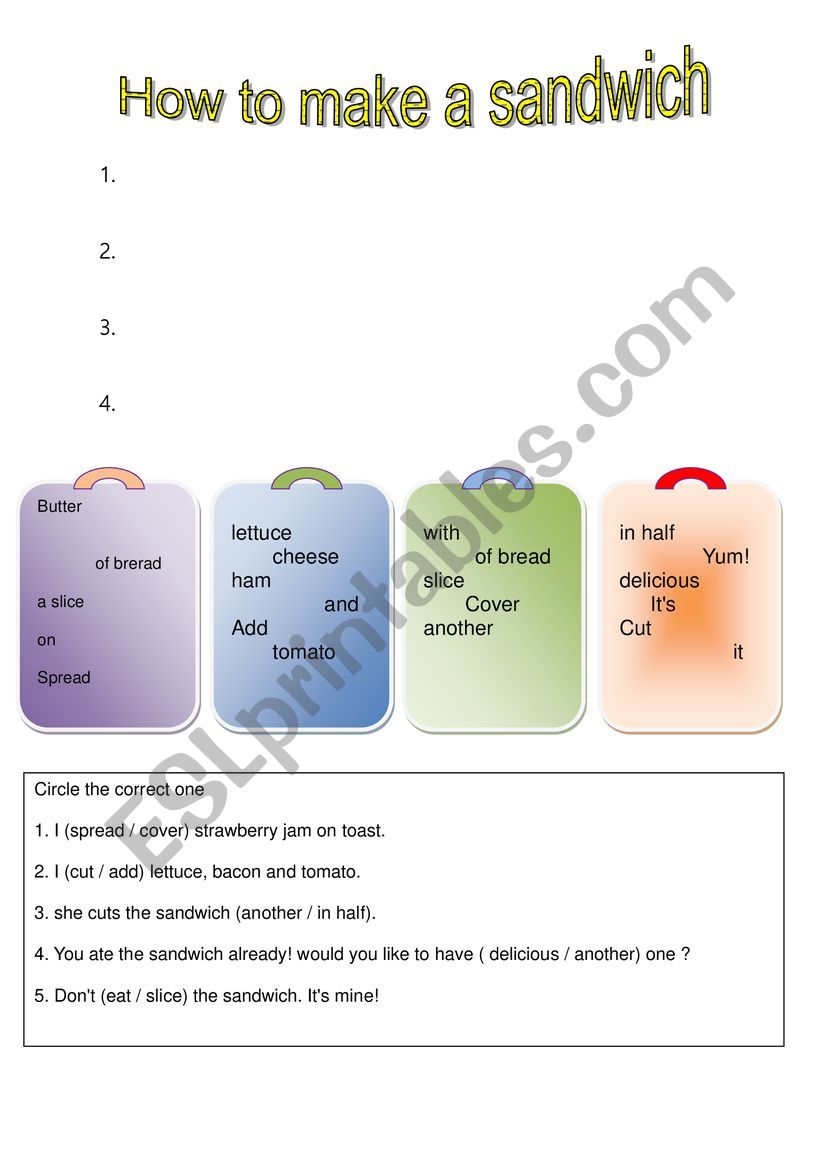 How to make a sandwich worksheet