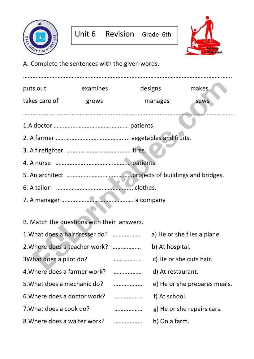 Occupations worksheet