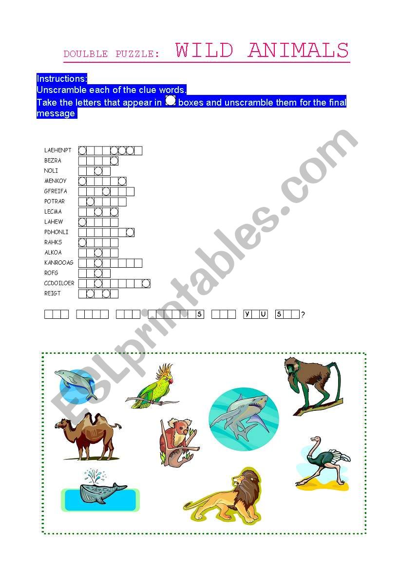 Wild Animals Puzzle worksheet