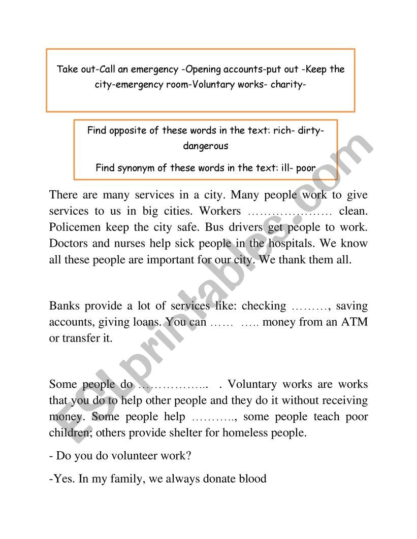 Services  worksheet