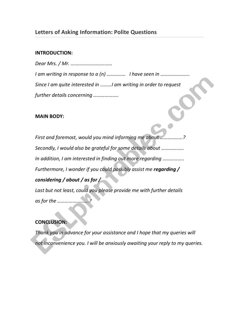 Letters of asking for information