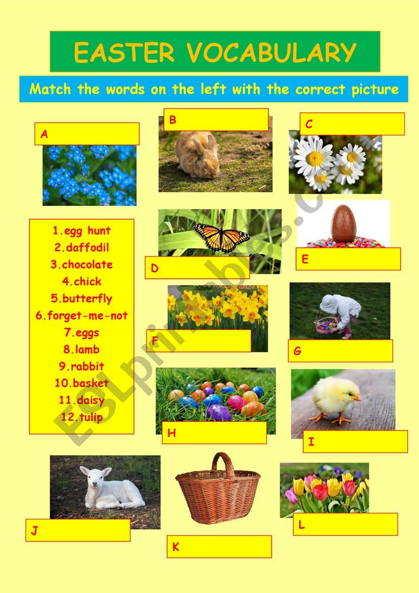 EASTER VOCAVULARY 4 - match words and pictures (key included)