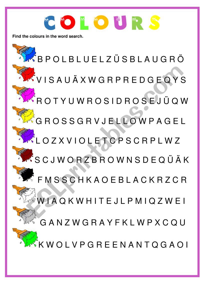 Wordsearch - Colours worksheet